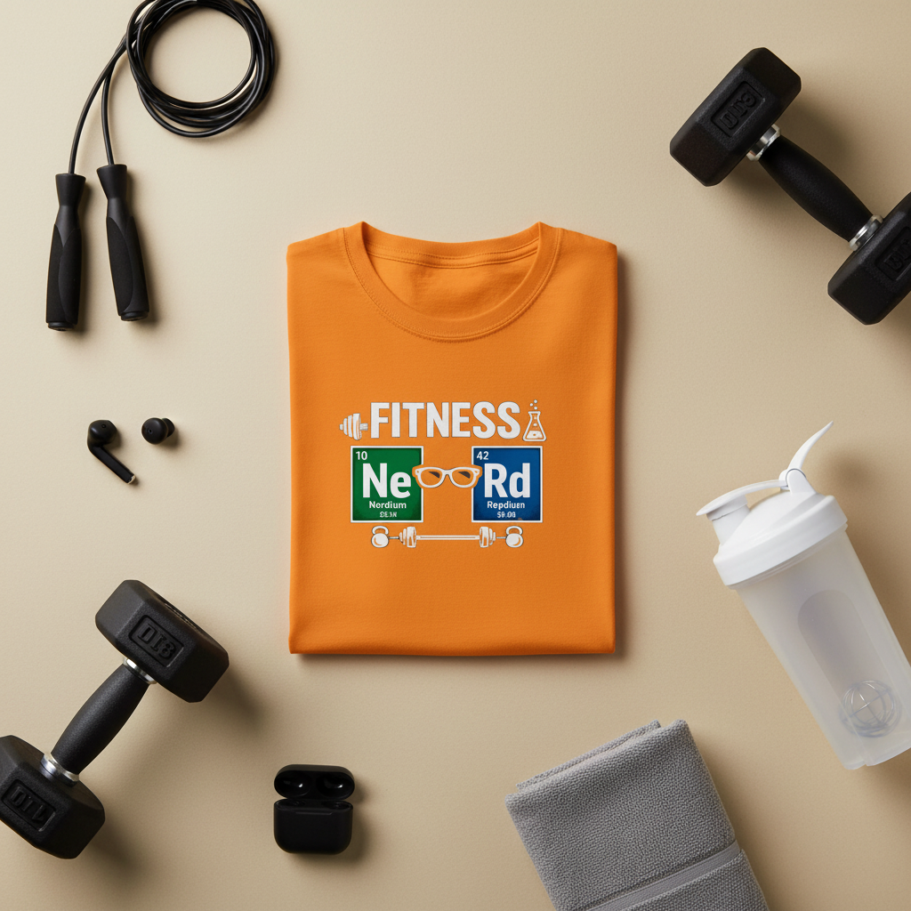 Fitness NeRd moisture-wicking gym tee, close-up of design