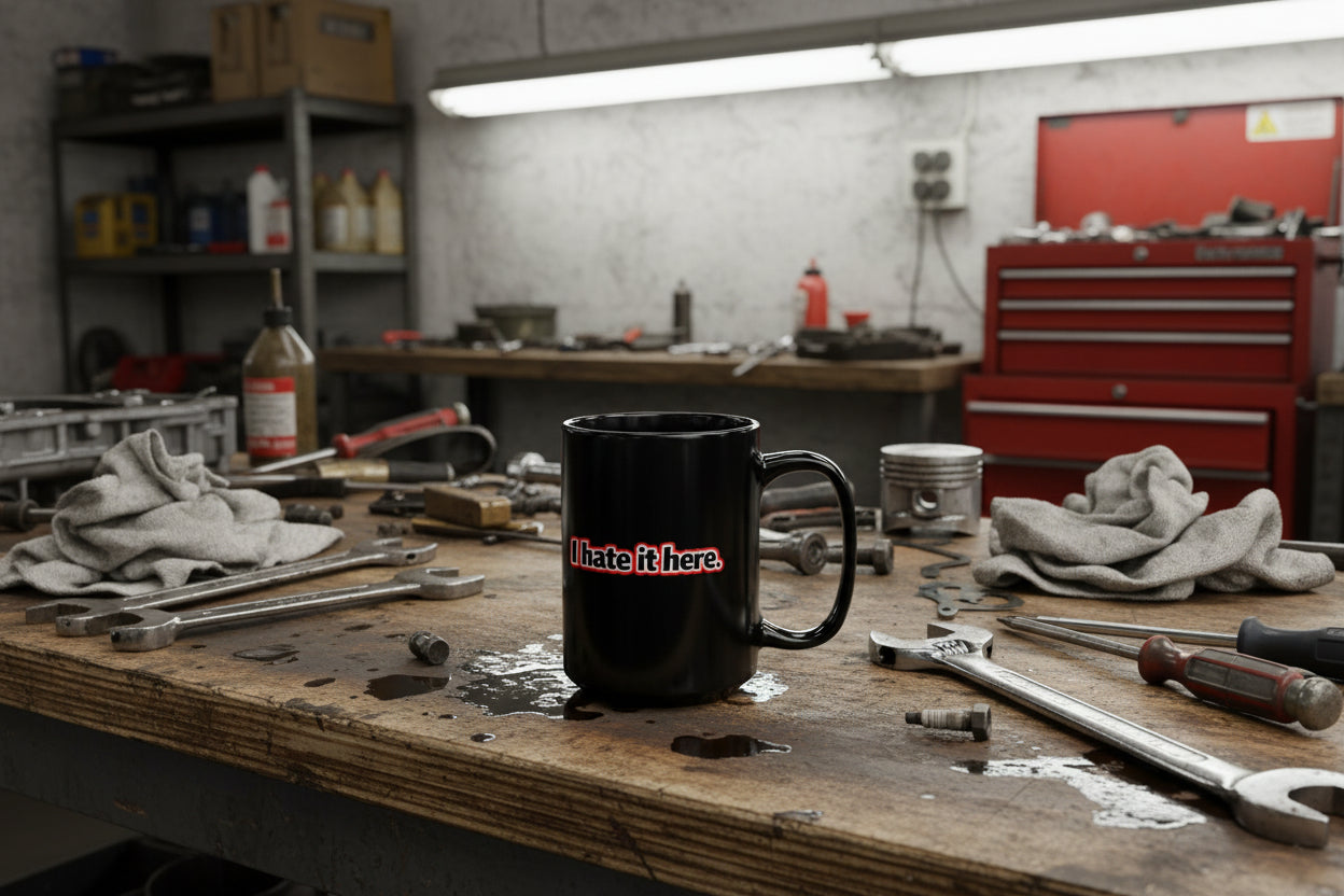 I Hate It Here Mug — Funny Black 15oz Coffee Cup - Mutantur Labs LLC