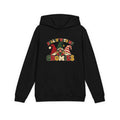 A black pullover hoodie with a colorful graphic on the chest that reads 'ROLLIN' WITH MY GNOMIES' and features cartoon gnomes wearing red, green, and striped hats, shown on a plain white background.