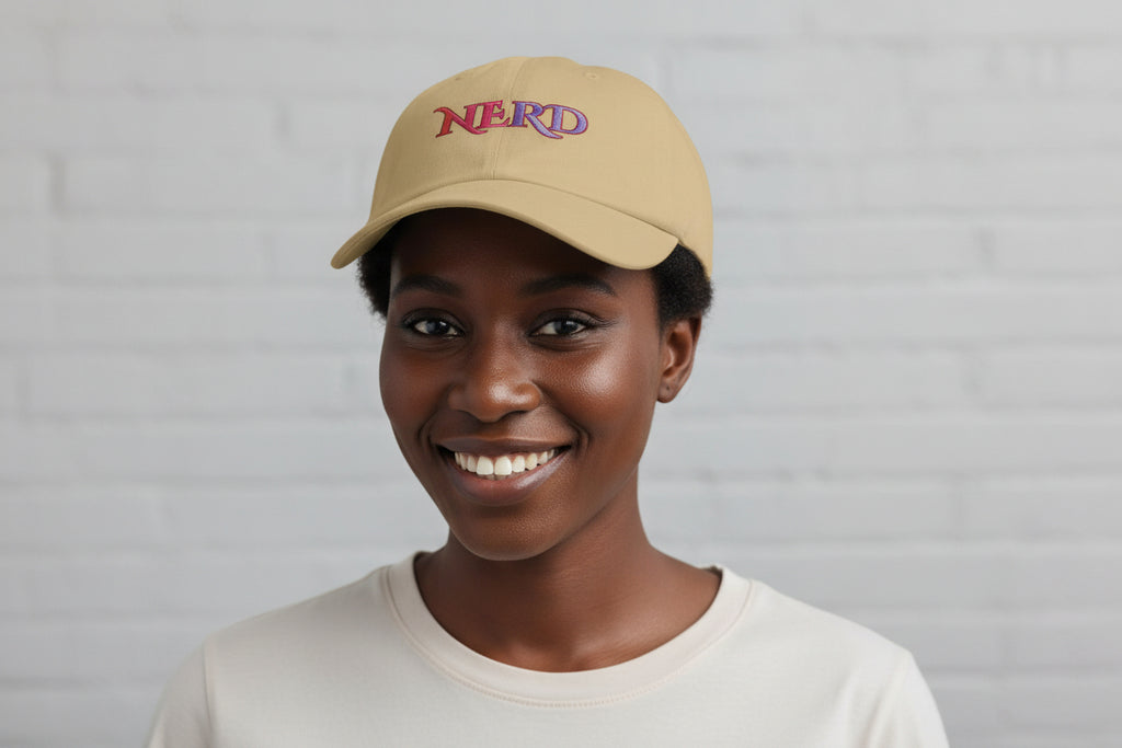 Nerd Retro Script Dad Cap | Embroidered Baseball Hat cool nerd gift - Mutantur Labs LLC