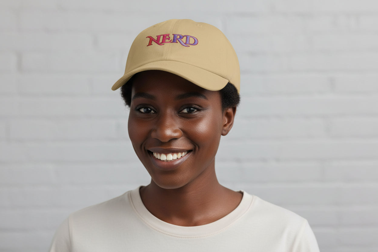 Nerd Retro Script Dad Cap | Embroidered Baseball Hat cool nerd gift - Mutantur Labs LLC