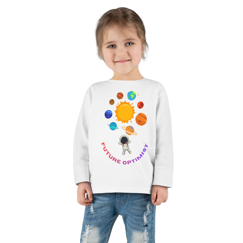 Future Optimist Astronaut toddler long sleeve tee | Solar System planets design - Mutantur Labs LLC