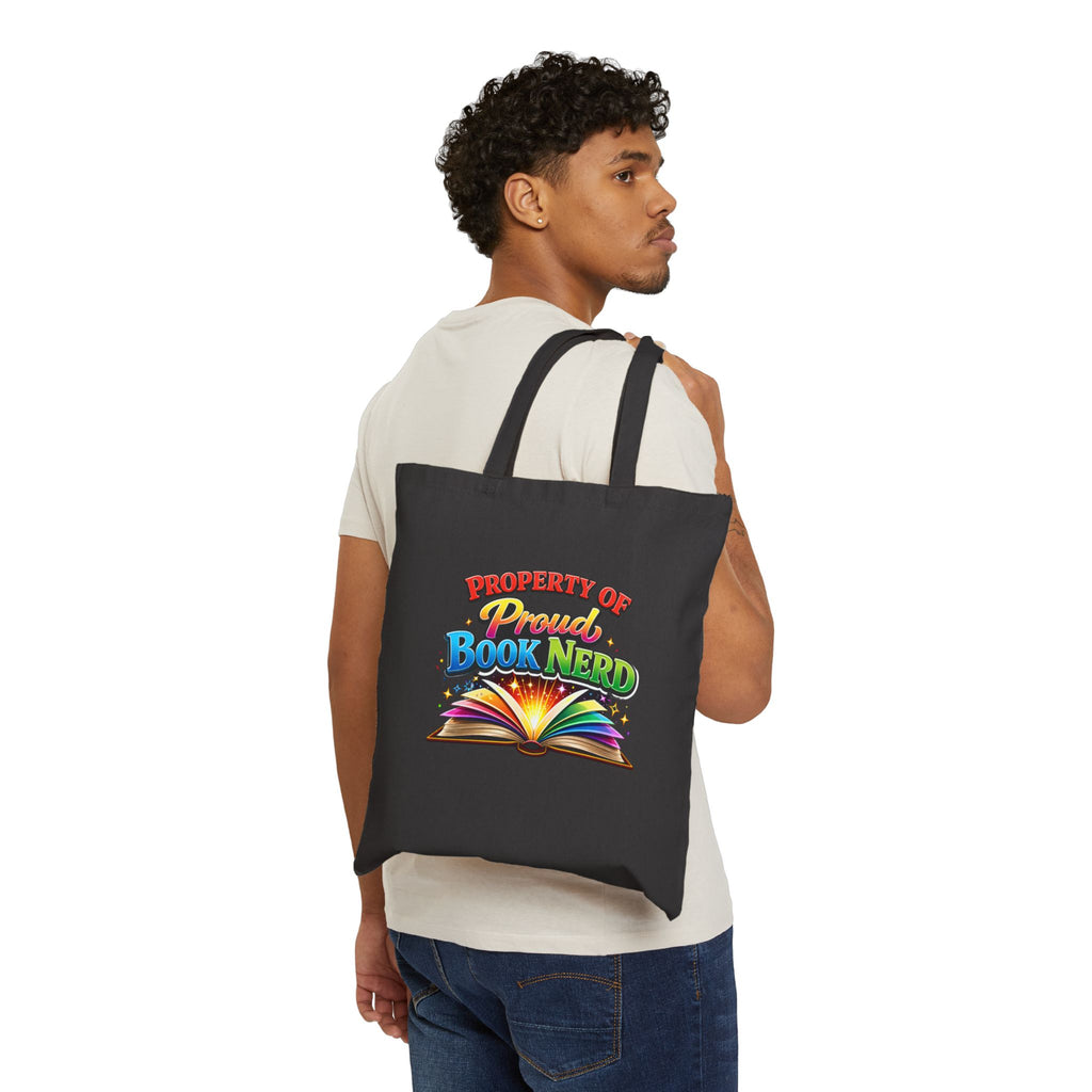 Tote Bag — "Property of Proud Book Nerd" Colorful Open Book Library Tote - Mutantur Labs LLC
