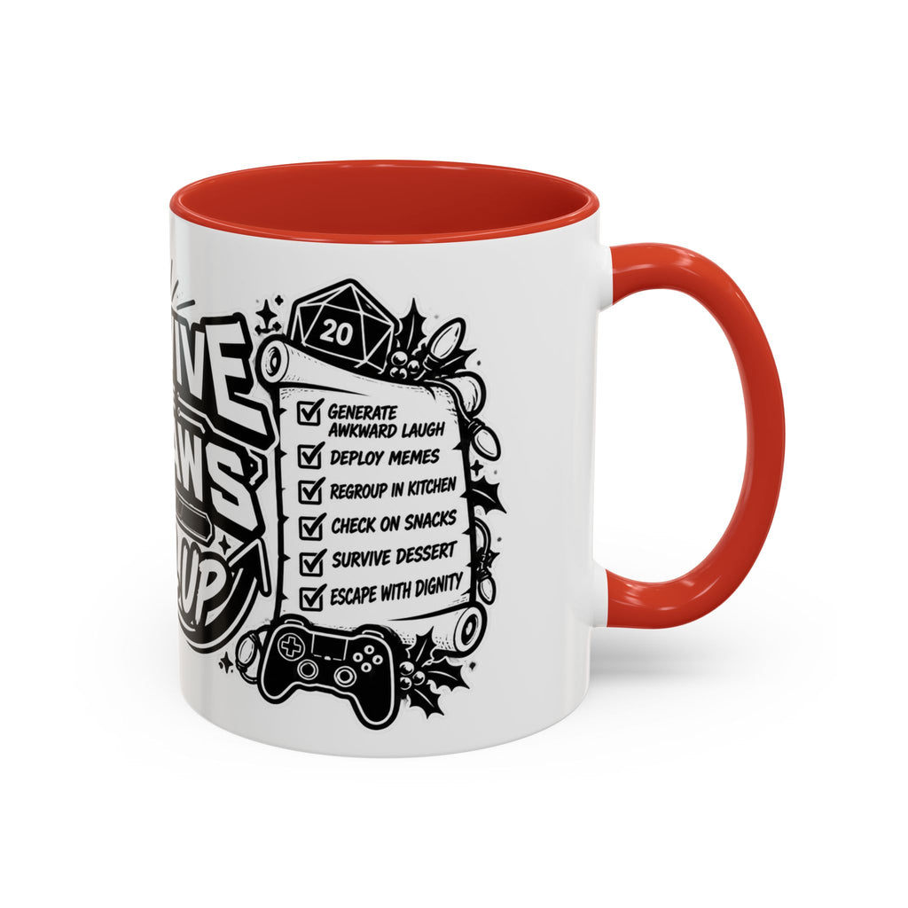 Survive the In-Laws Level Up Coffee Mug — Funny Gamer Checklist Accent Mug