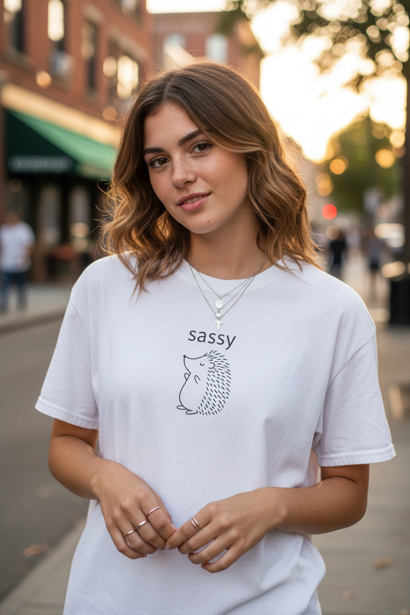 Sassy hedgehog Tee — Minimal Cute Graphic T-Shirt - Mutantur Labs LLC