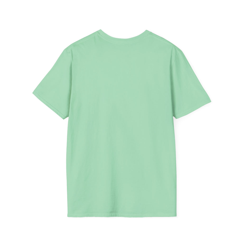 back of a mint green shirt shown from the back, laid flat against a solid white background