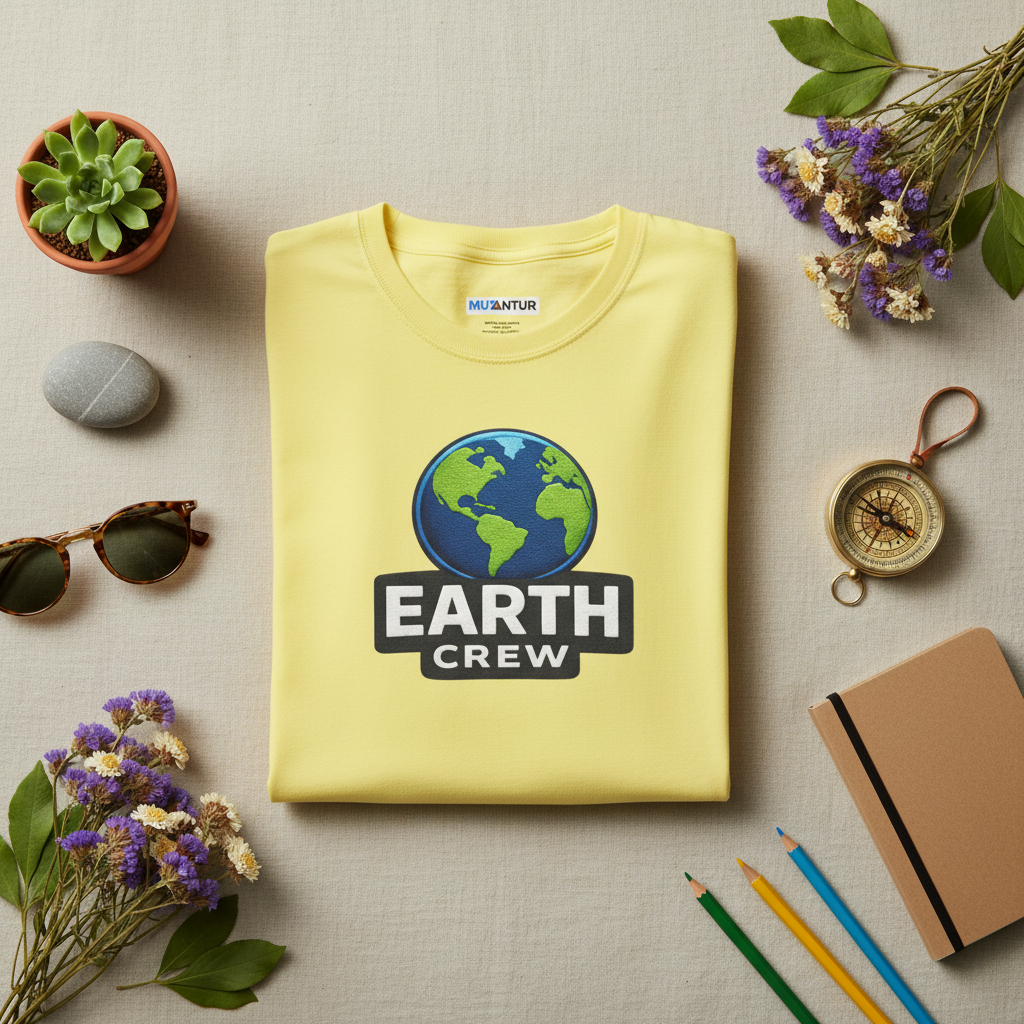 Earth Crew eco-friendly globe graphic tee, front view