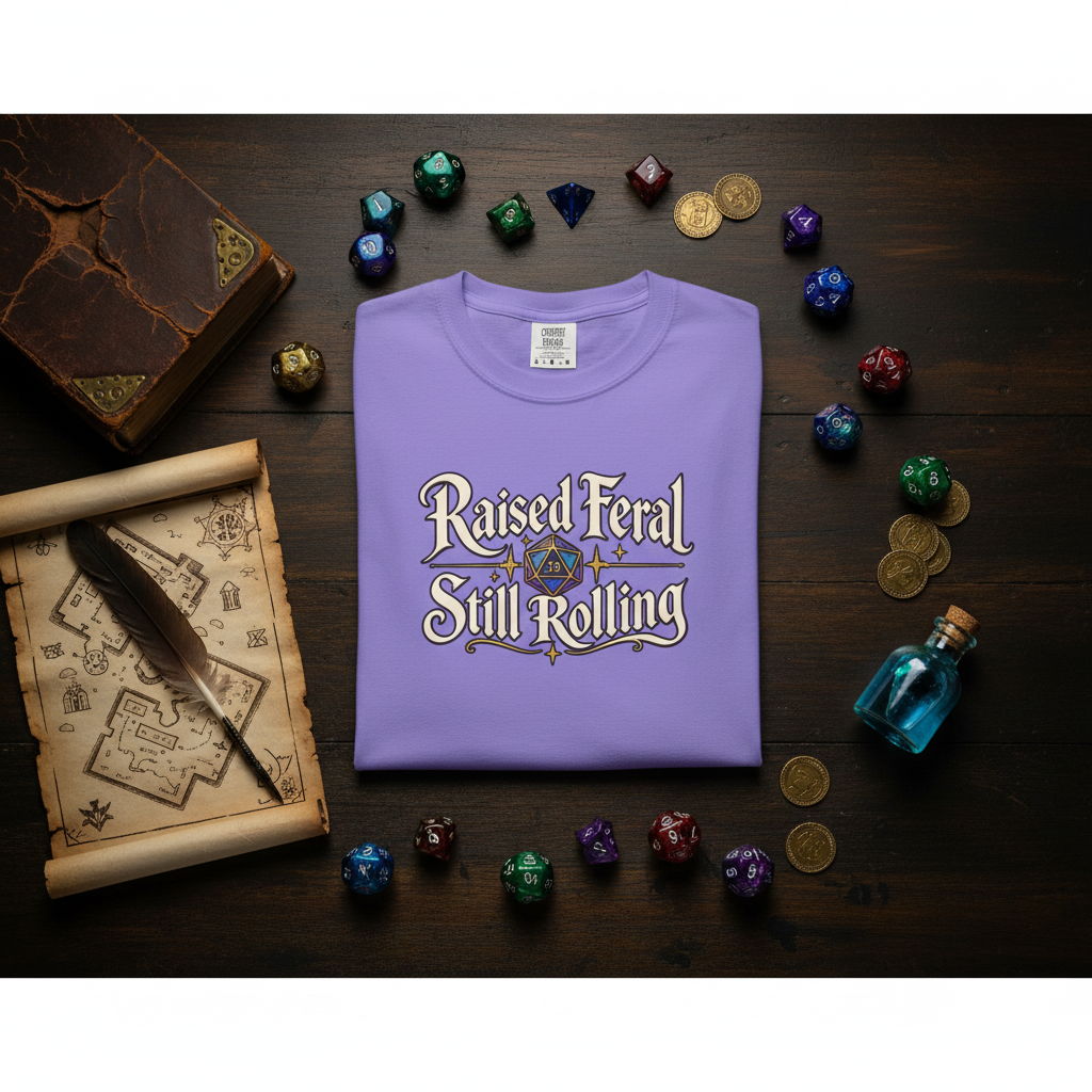 Raised Feral Still Rolling RPG D20 graphic Comfort Colors t-shirt product photo