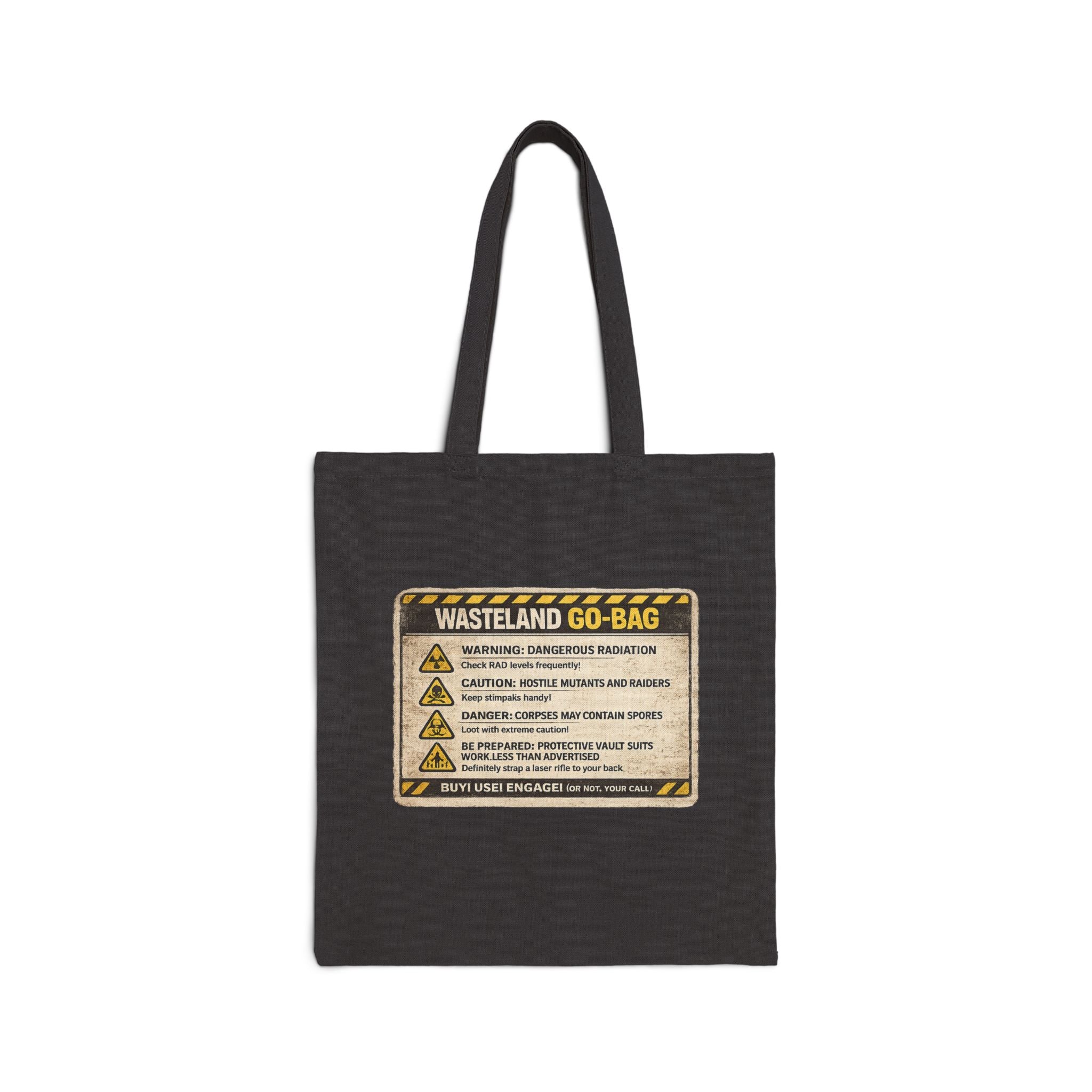Wasteland Go-Bag Canvas Tote — Post-Apocalyptic Survival Warning Print - Mutantur Labs LLC
