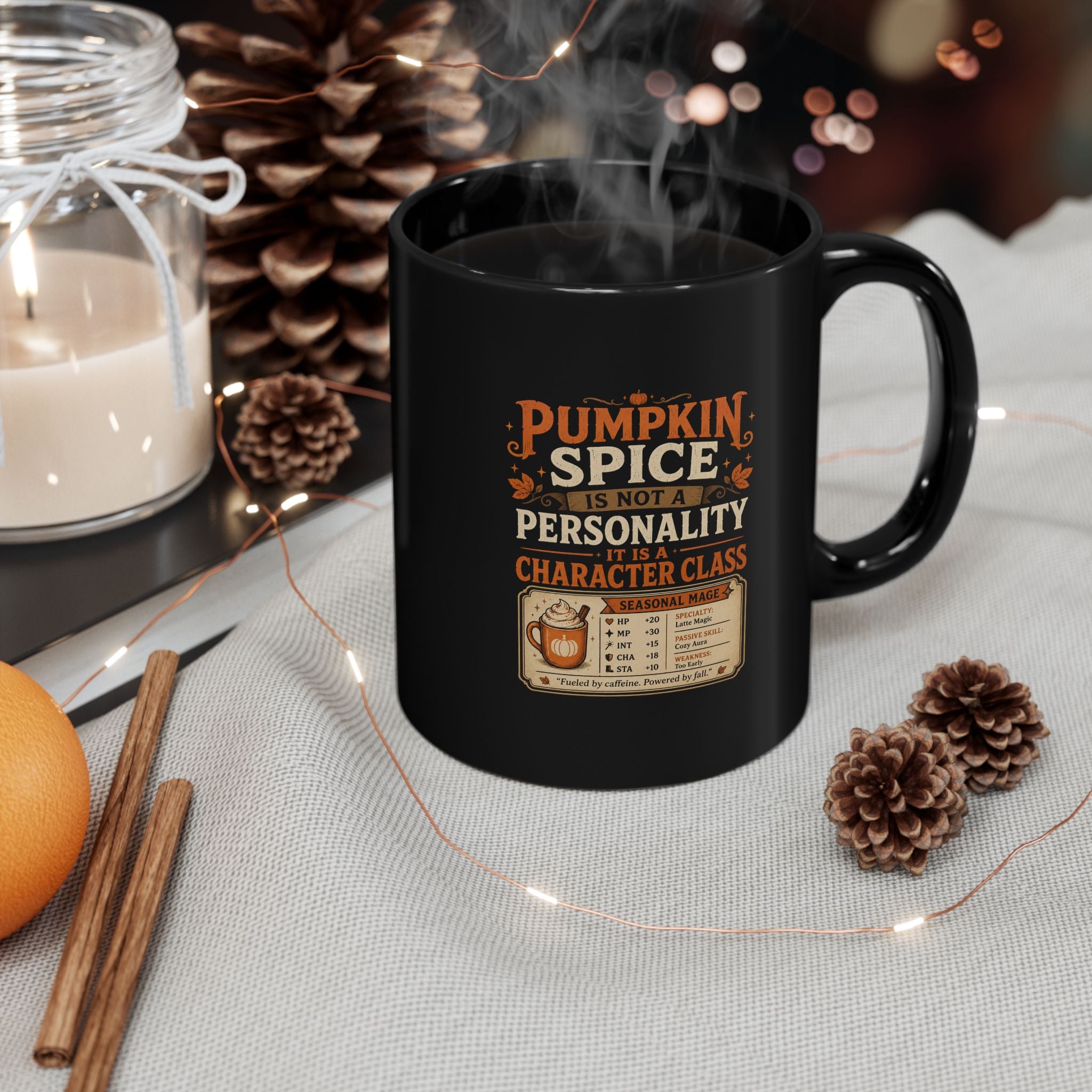 Pumpkin Spice Mug — "Pumpkin Spice Is Not a Personality, It's a Character Class" Black Coffee Cup