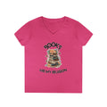 Books Are My Religion floral book stack graphic v-neck tee in pink, front view