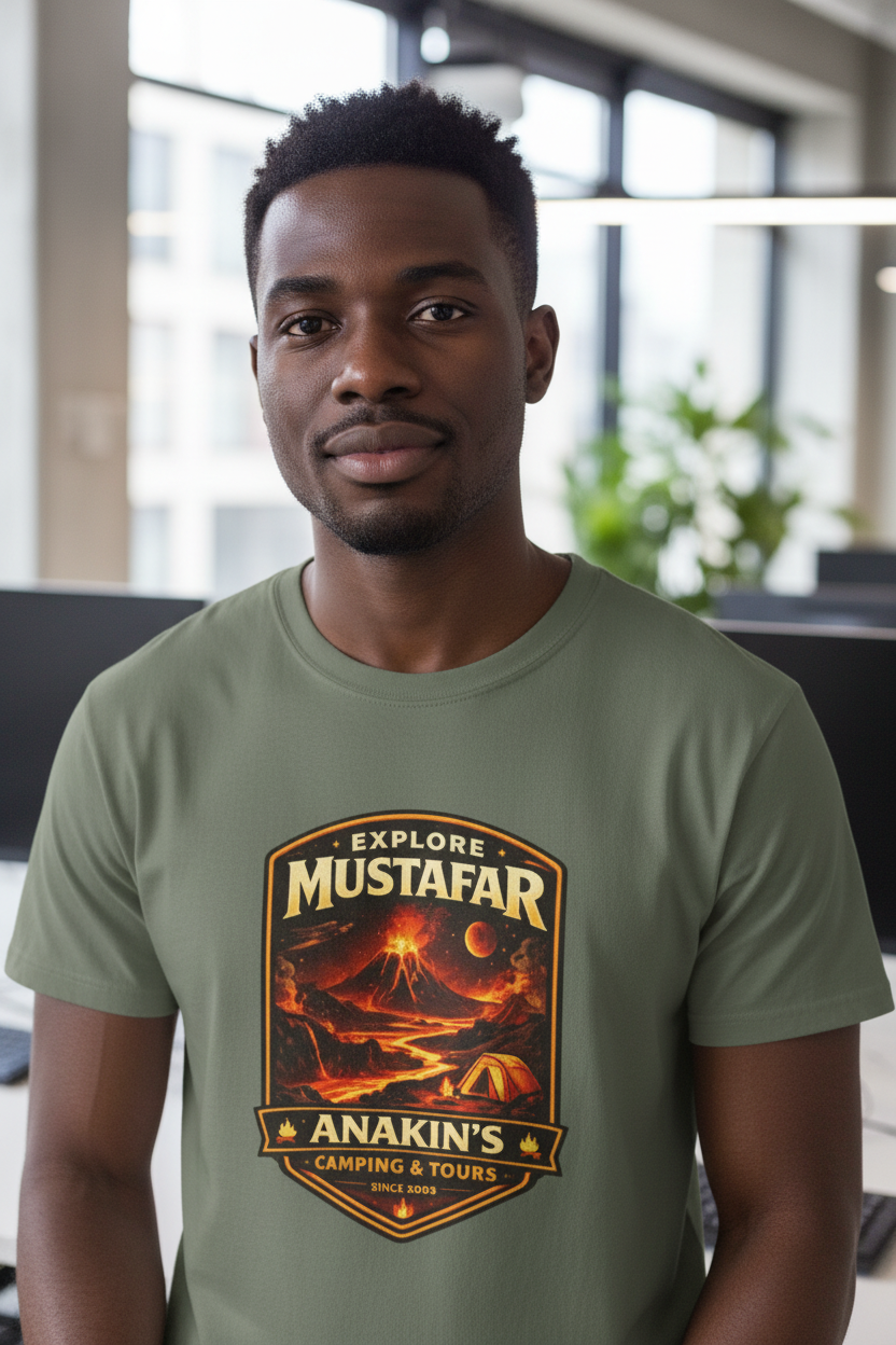 Mustafar Adventure T-Shirt — "Explore Mustafar: Anakin’s Camping & Tours" Graphic Tee - Mutantur Labs LLC