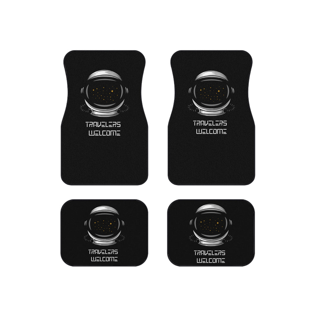 Car Mats Astronaut Helmet 'Travelers Welcome' | Set of 4 black car mats - Mutantur Labs LLC