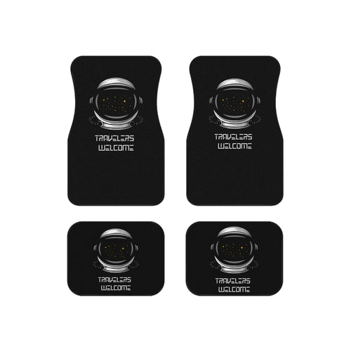 Car Mats Astronaut Helmet 'Travelers Welcome' | Set of 4 black car mats - Mutantur Labs LLC