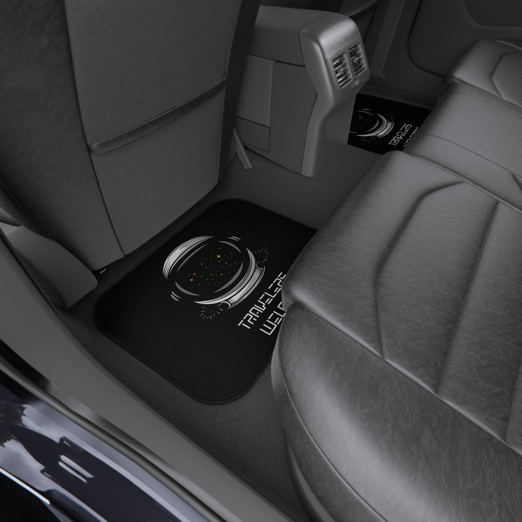 Car Mats Astronaut Helmet 'Travelers Welcome' | Set of 4 black car mats - Mutantur Labs LLC