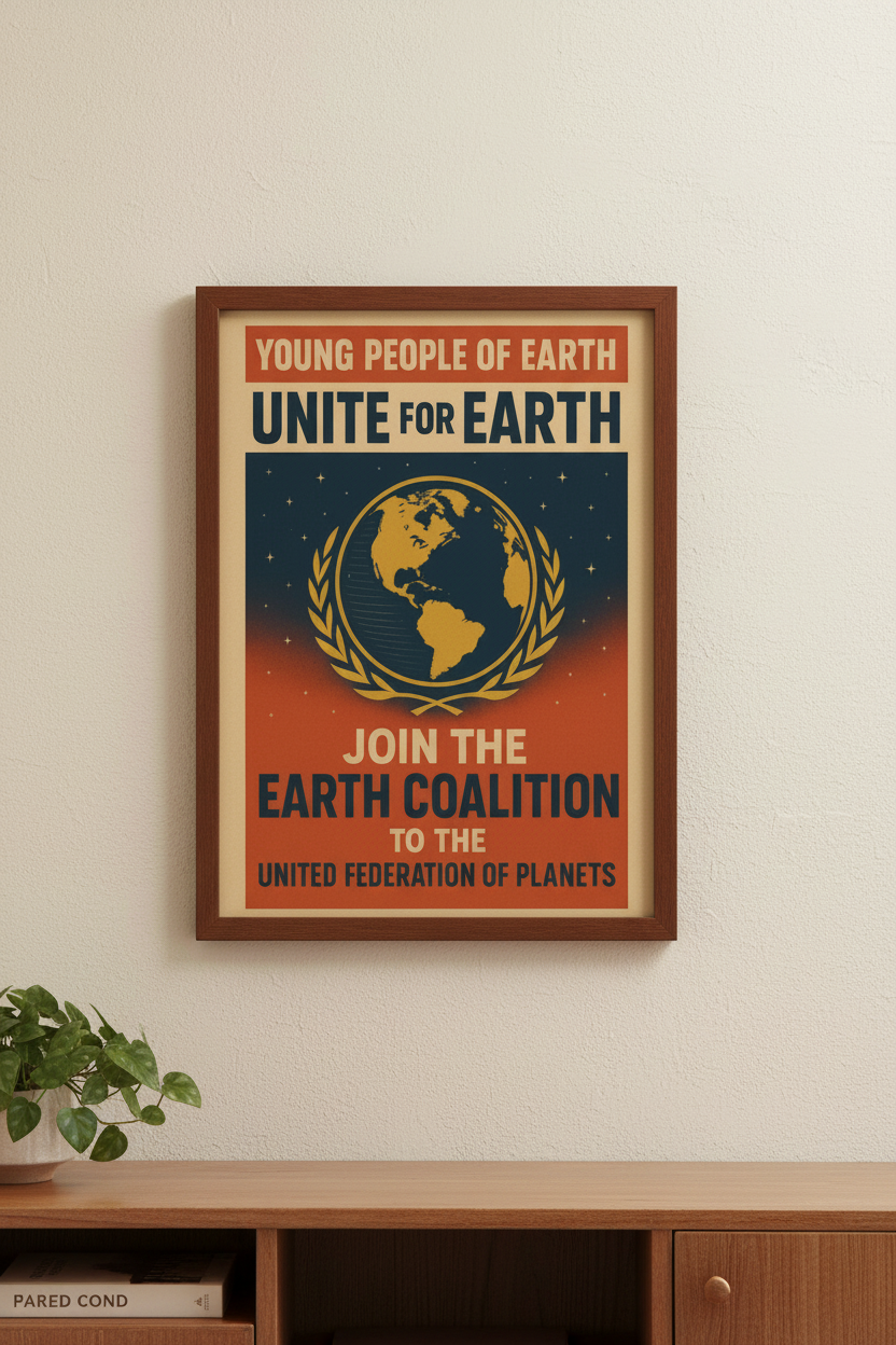 Vintage Earth Coalition Poster – Retro Sci-Fi Wall Art Gift for Space Fans - Mutantur Labs LLC