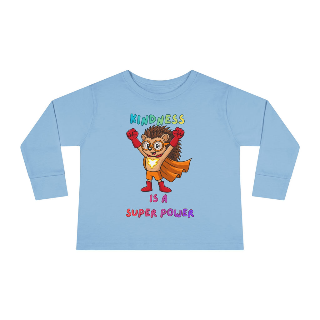 Kindness Is a Superpower Toddler Long Sleeve Tee | Hedgehog Superhero Graphic - Mutantur Labs LLC