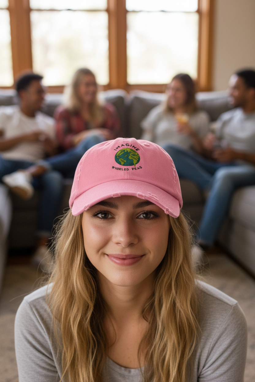 Imagine Whirled Peas" Distressed Unisex Cap