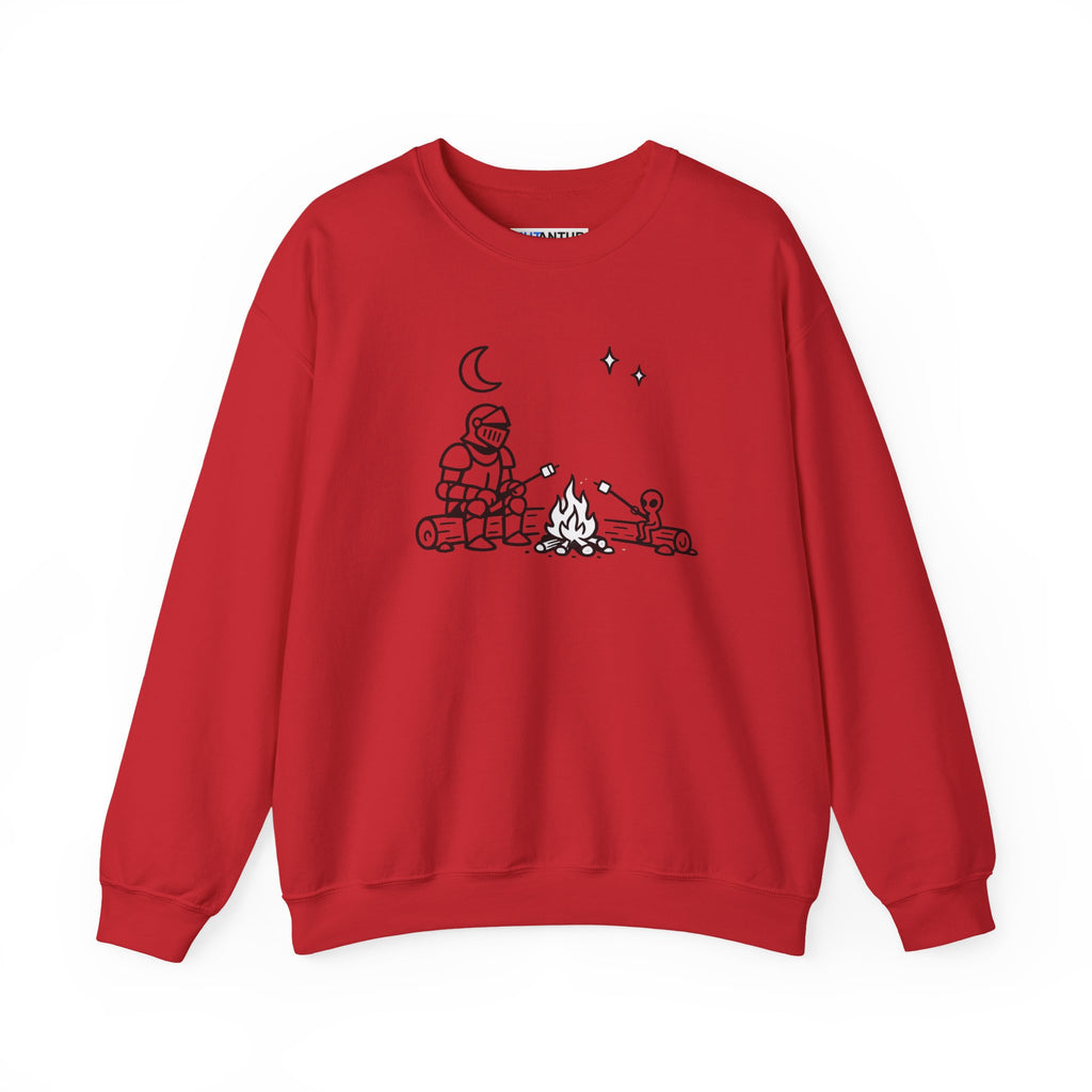 Camping Knight and Alien Crewneck Sweatshirt - Mutantur Labs LLC