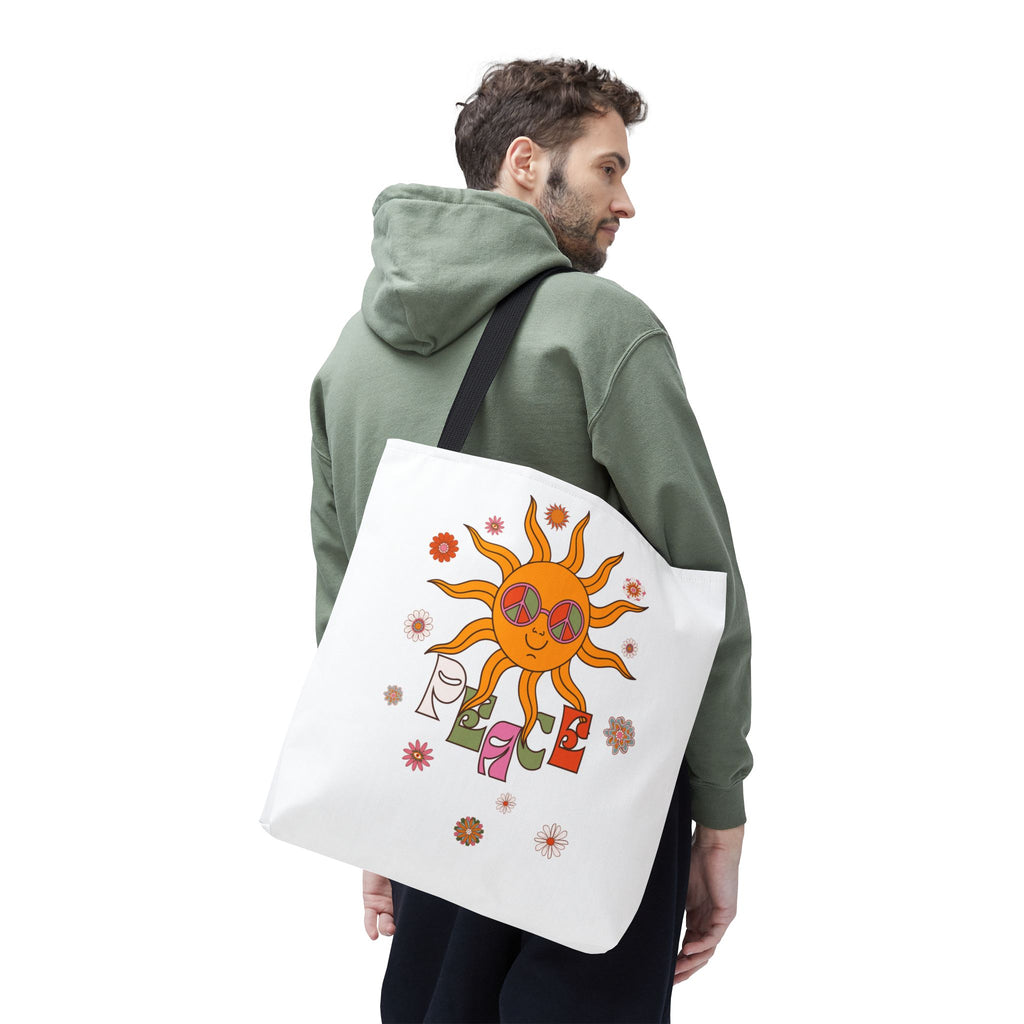 Retro Sun Peace Tote Bag | 70s Hippie Sunflower Art Bag - Mutantur Labs LLC