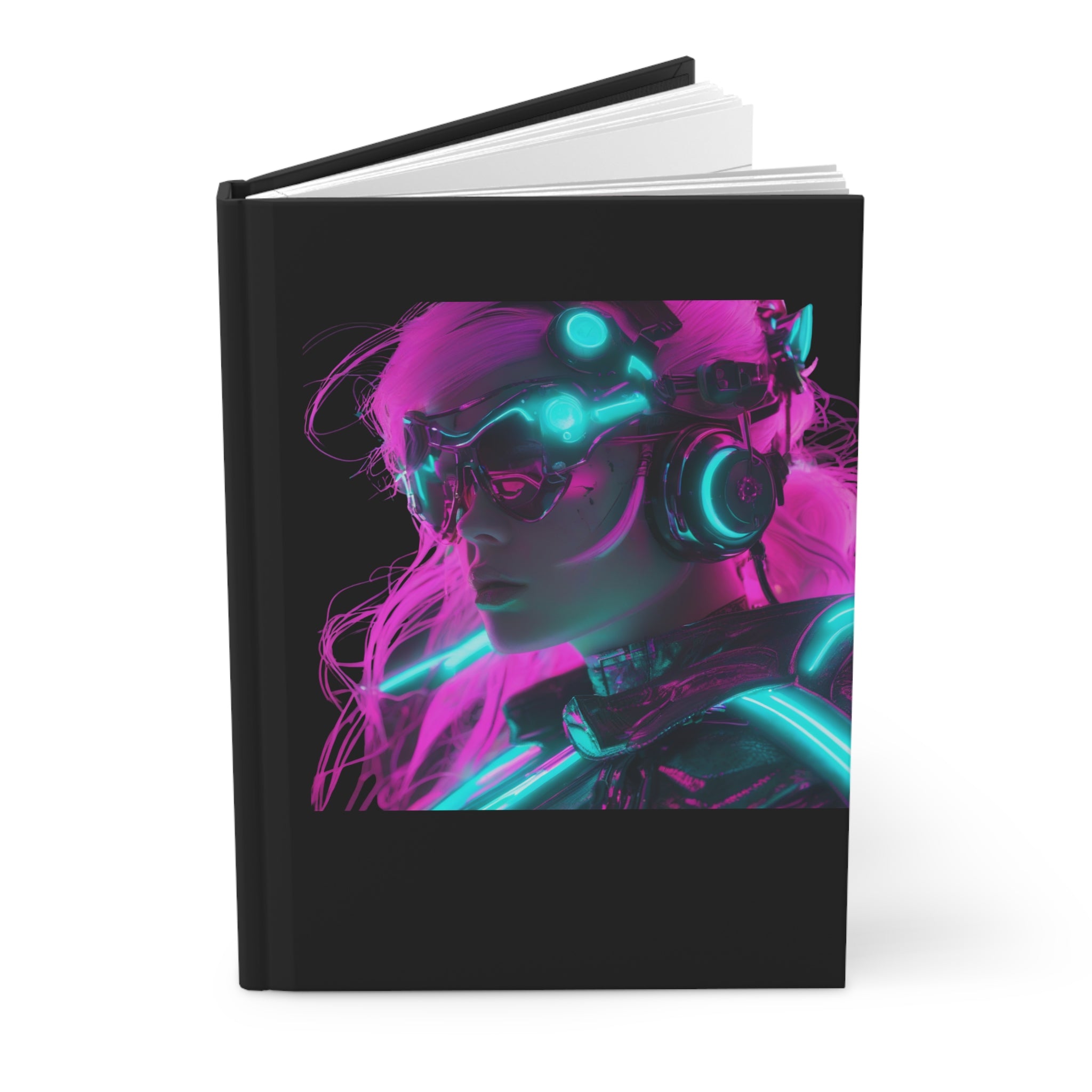 Futuristic Hardcover Journal - Neon Cyberpunk Aesthetic Writing Notebook