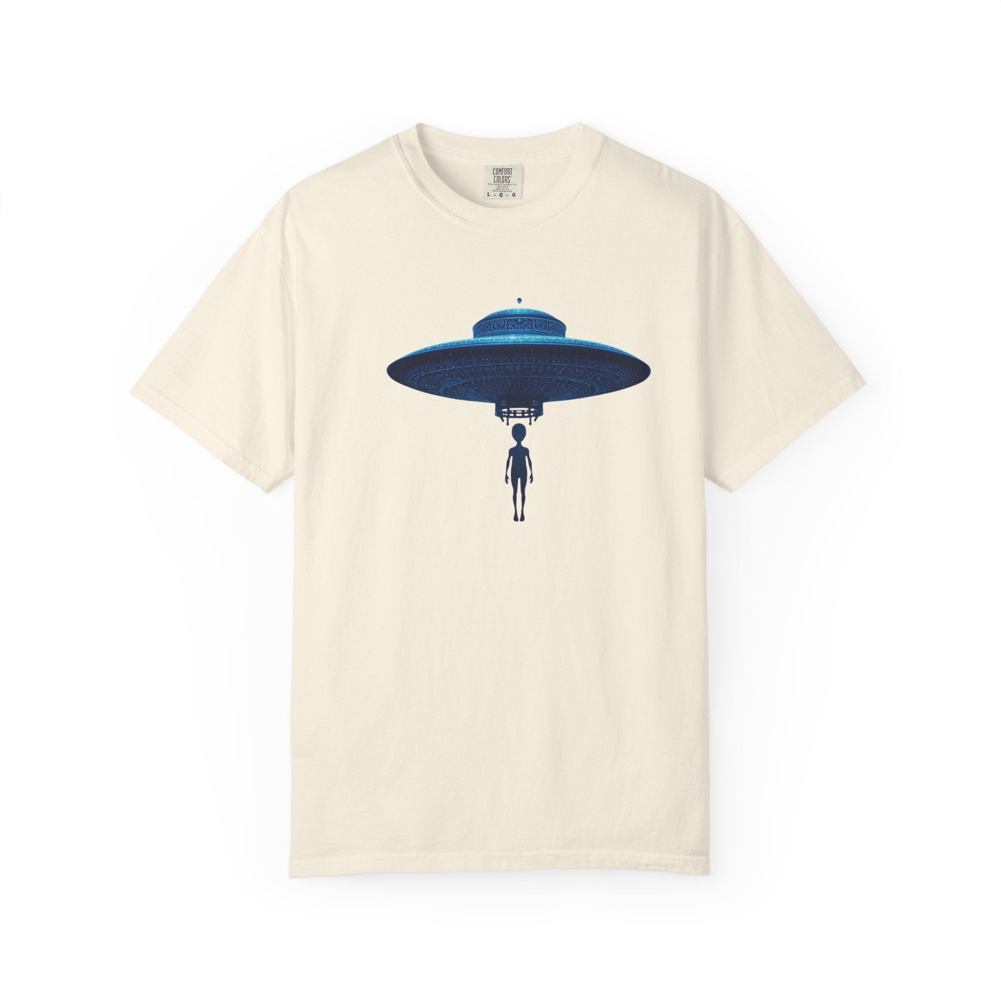 UFO Abduction T-shirt | Minimal Alien Spaceship blue chinoiserie Graphic - Mutantur Labs LLC