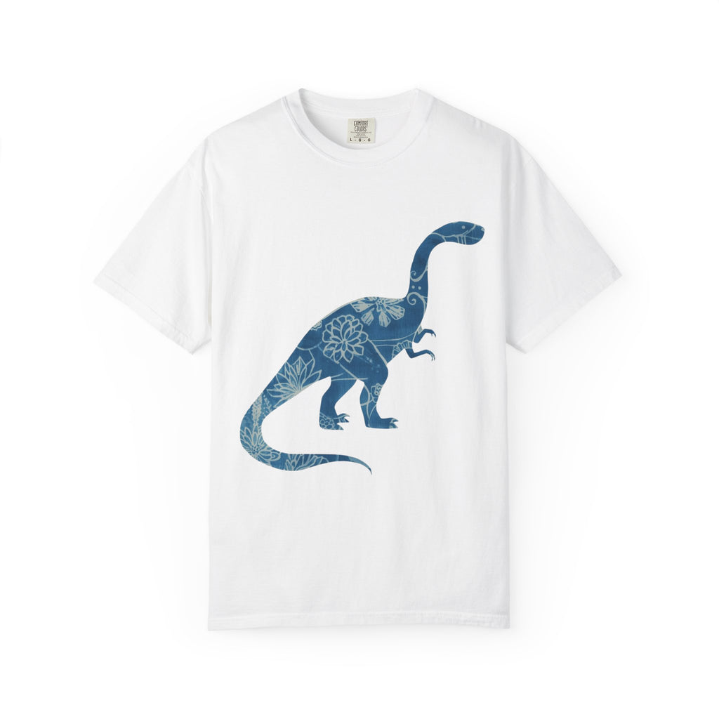 Blue Floral Dinosaur T-Shirt | Chinoiserie Brontosaurus Graphic Tee - Mutantur Labs LLC
