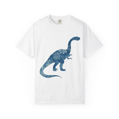 Blue Floral Dinosaur T-Shirt | Chinoiserie Brontosaurus Graphic Tee - Mutantur Labs LLC