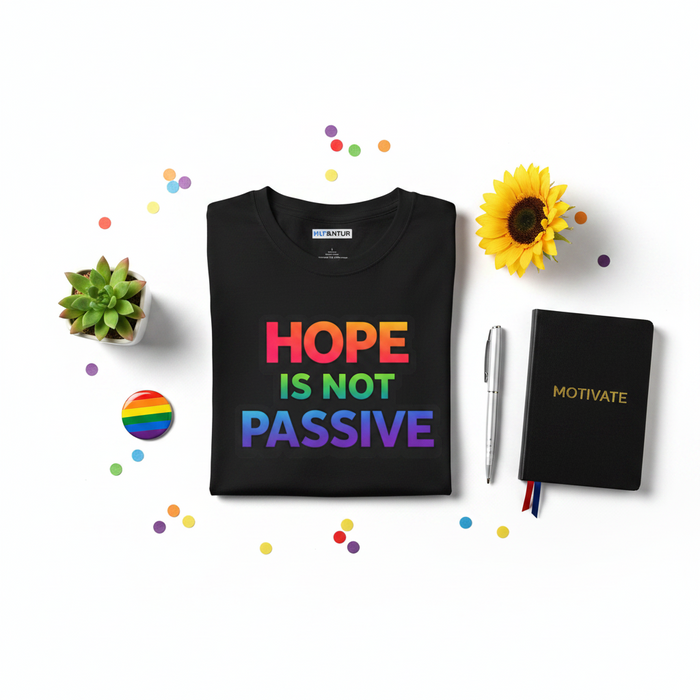 Hope Is Not Passive T-Shirt — Bold Rainbow Activist Tee