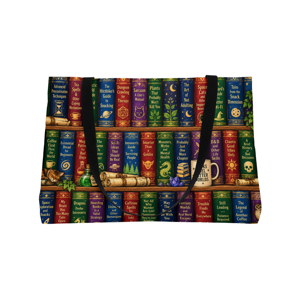 Booklover Weekender Tote Bag colorful magical bookshelf design product photo