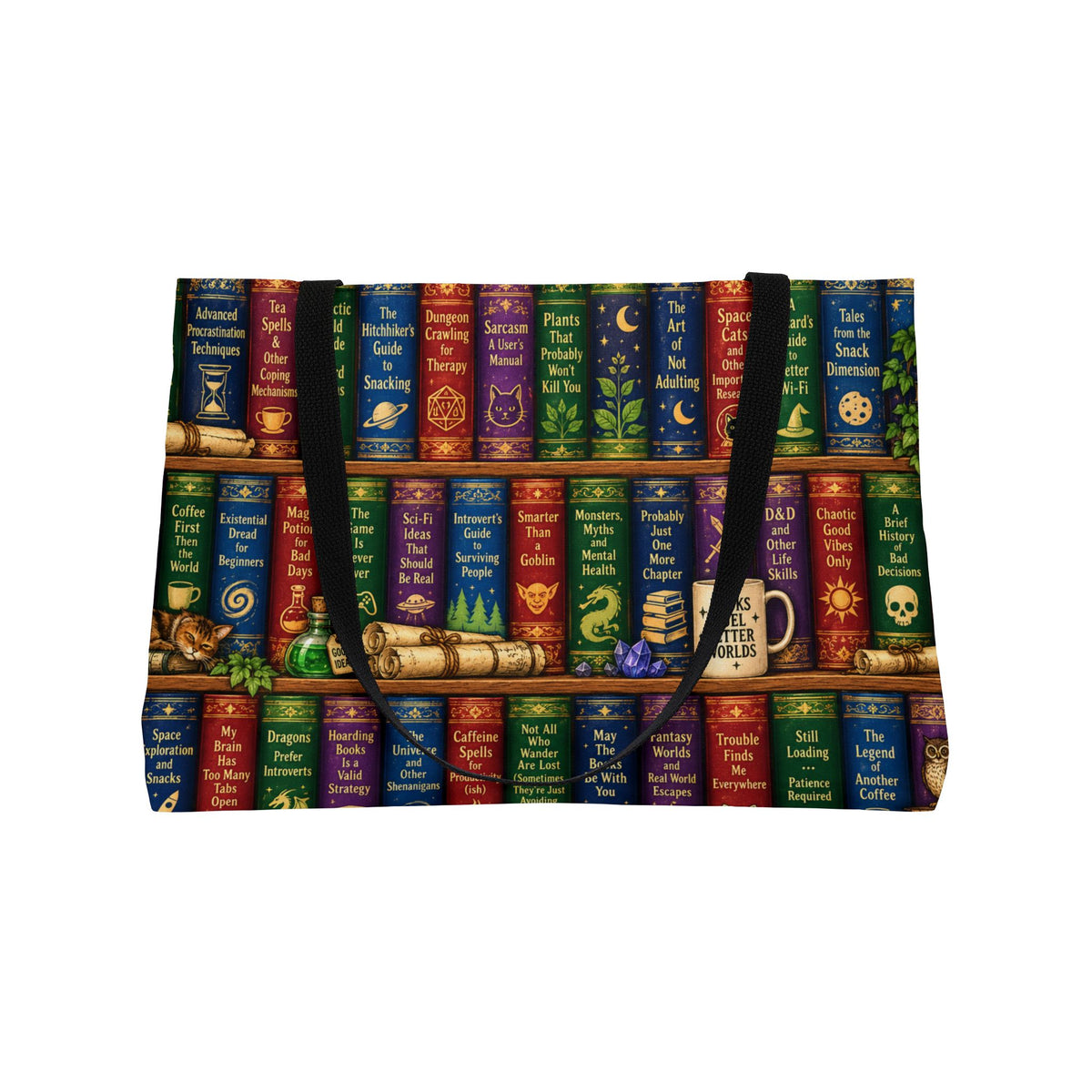 Booklover Weekender Tote Bag colorful magical bookshelf design product photo