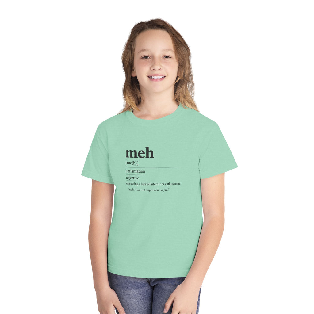 Youth “Meh” Definition T-Shirt — Funny Minimalist Kids Graphic Tee - Mutantur Labs LLC