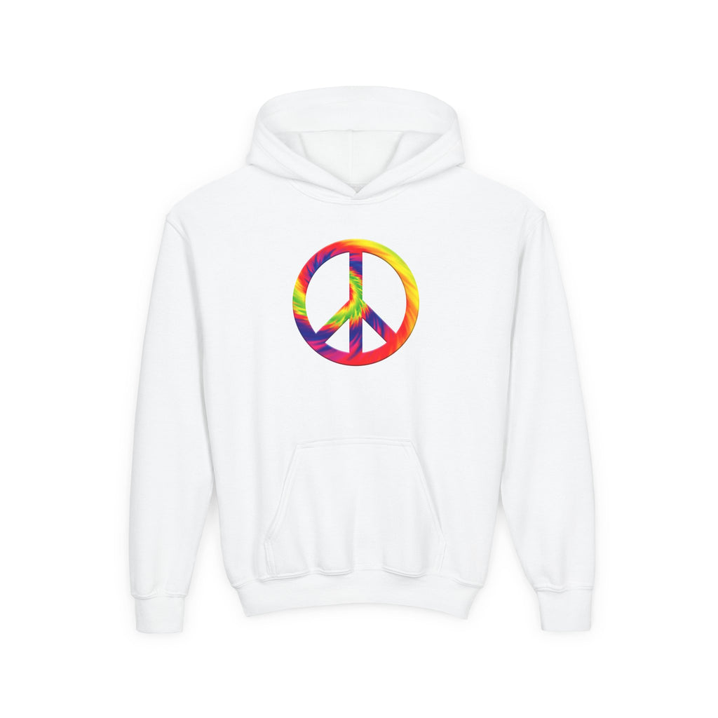 Youth Hoodie - Rainbow Tie-Dye Peace Sign Pullover - Mutantur Labs LLC