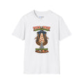 A white short-sleeve crewneck t-shirt featuring a colorful graphic print on the front. The graphic shows a UFO Beaming up candy flying upward from a haunted house under the text 'TRICK OR TREAT' and 'SWEETS COMING !', with a small 'MUTANTUR brand label visible inside the collar.
