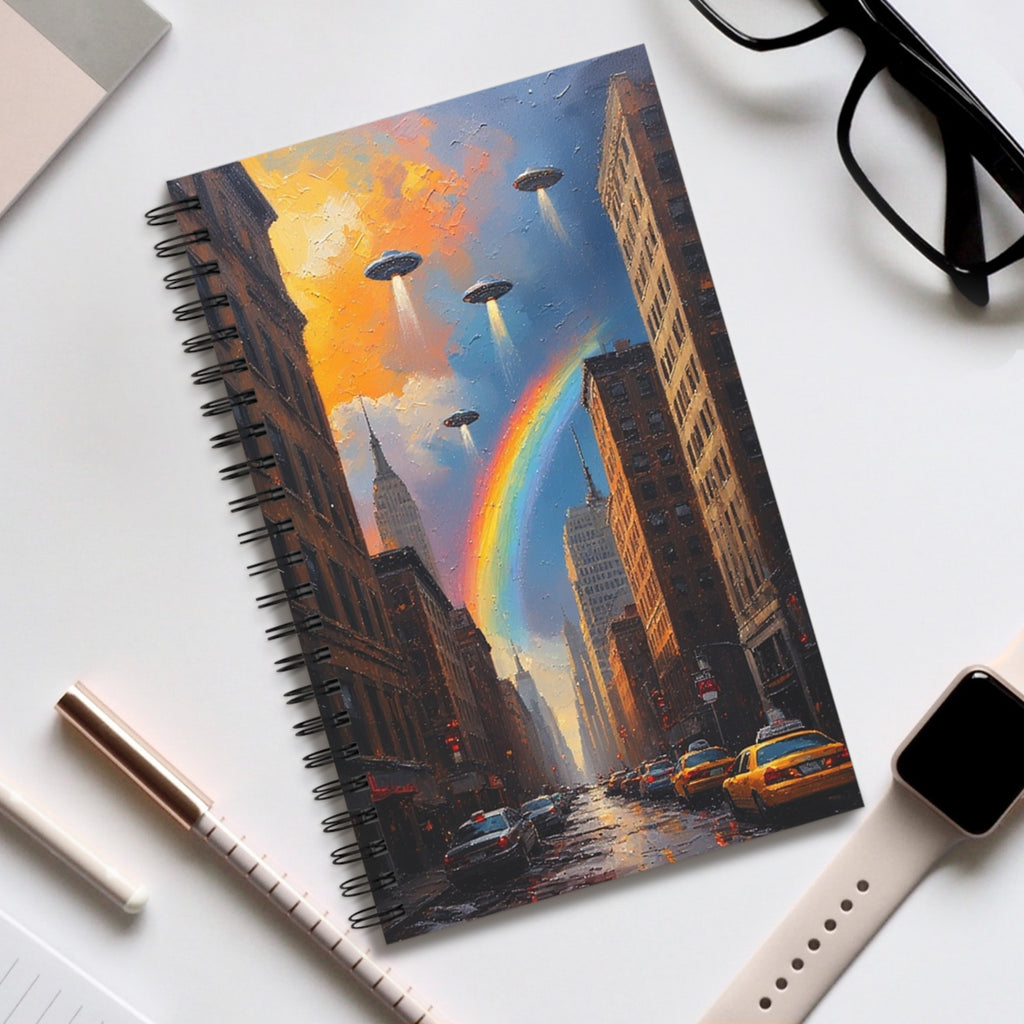 Colorful UFO Spiral Journal for Dreamers, Rainbow Notebook, Travel Diary, Sci-Fi Gift, Art Stationery, Creative Writing - Mutantur Labs LLC