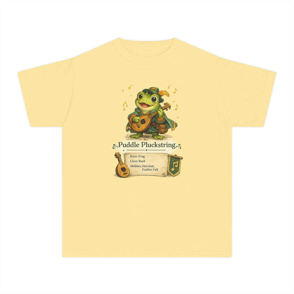 Puddle Pluckstring Frog Bard kids Character Tee
