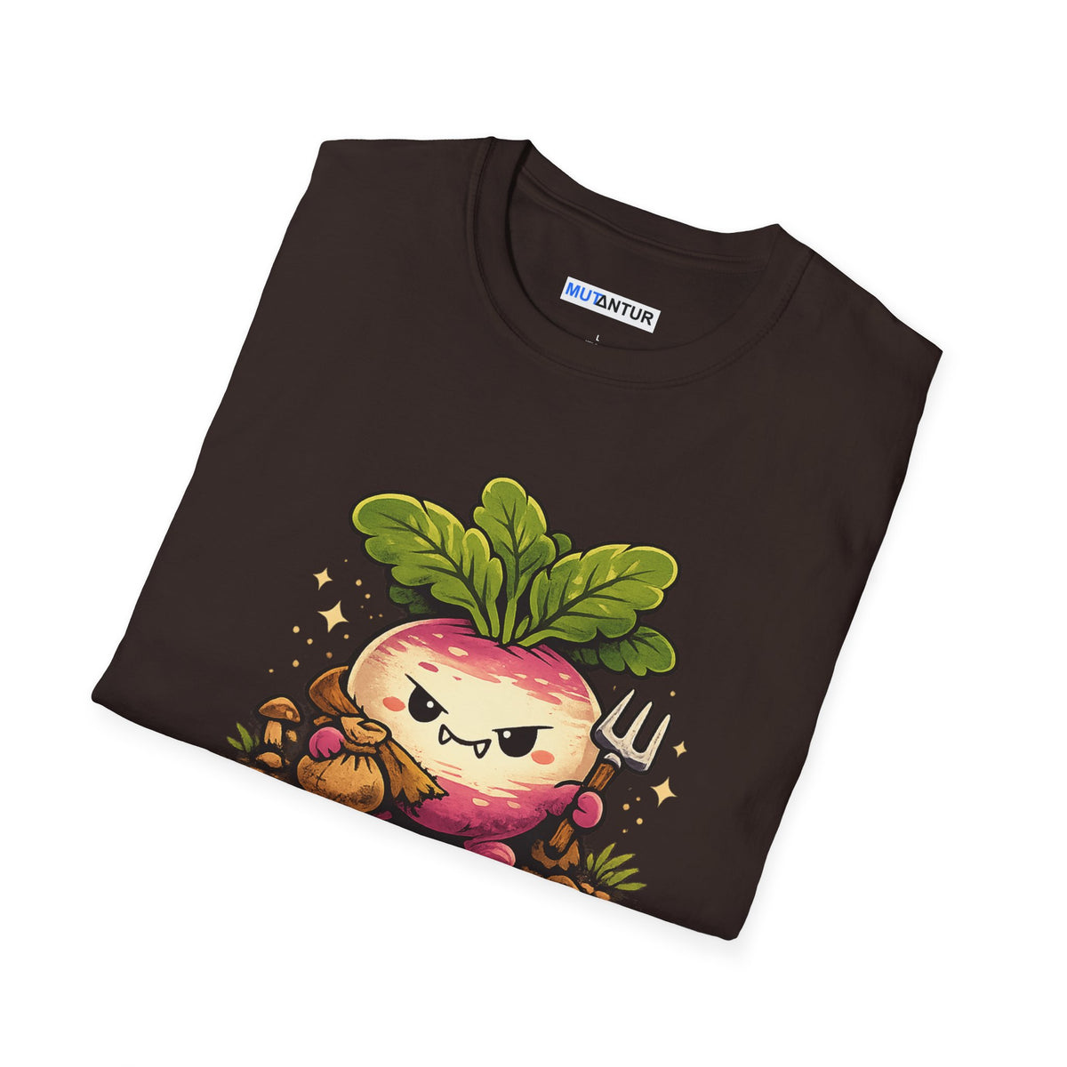 Grumpy Turnip Farm Goblin graphic tee in brown, folded flat lay