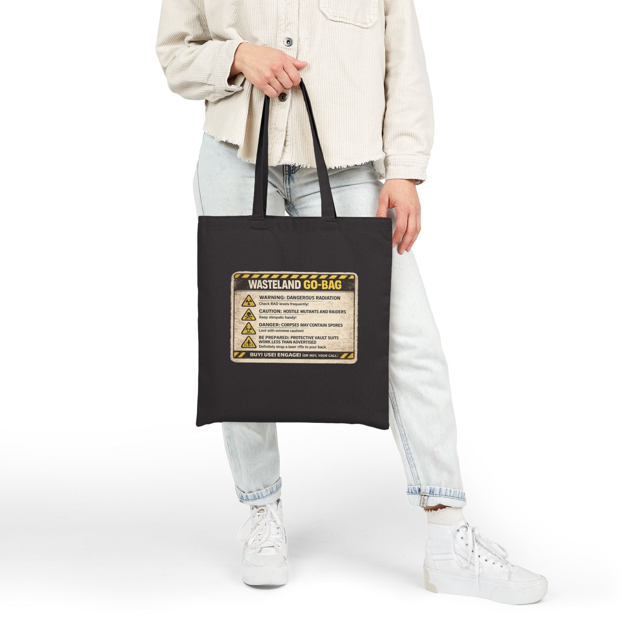 Wasteland Go-Bag Canvas Tote — Post-Apocalyptic Survival Warning Print - Mutantur Labs LLC