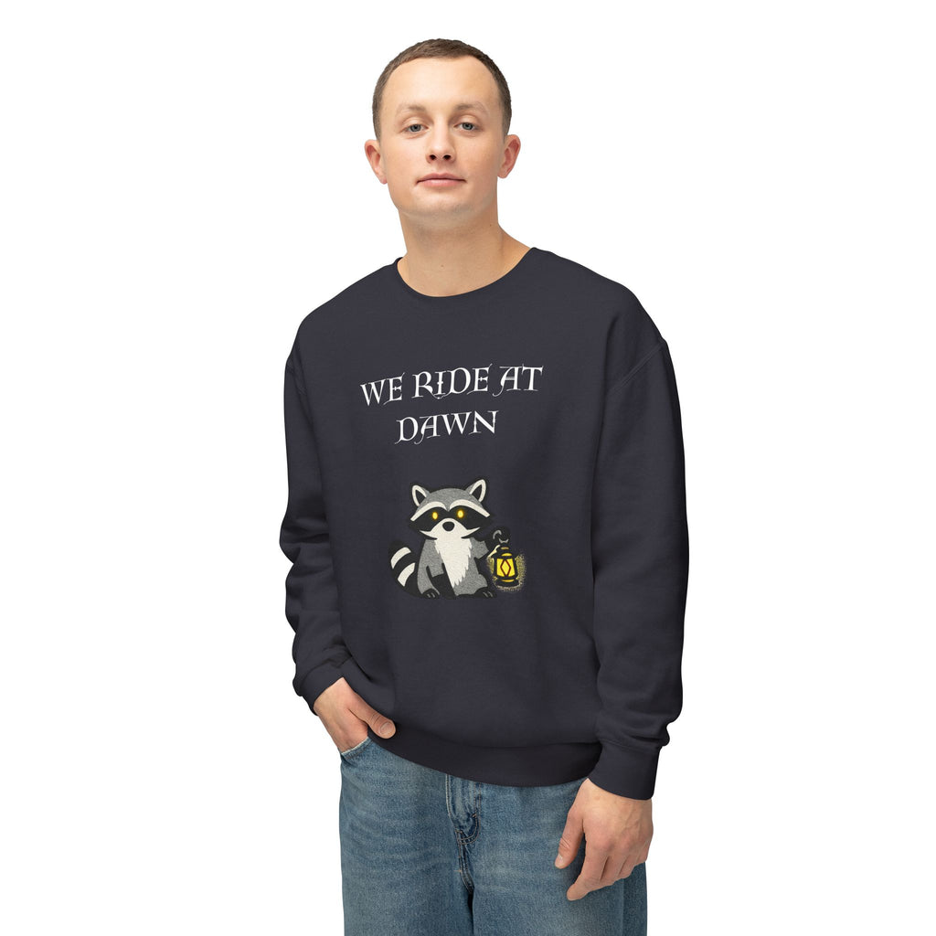 We Ride at Dawn Raccoon Crewneck Sweatshirt - Mutantur Labs LLC