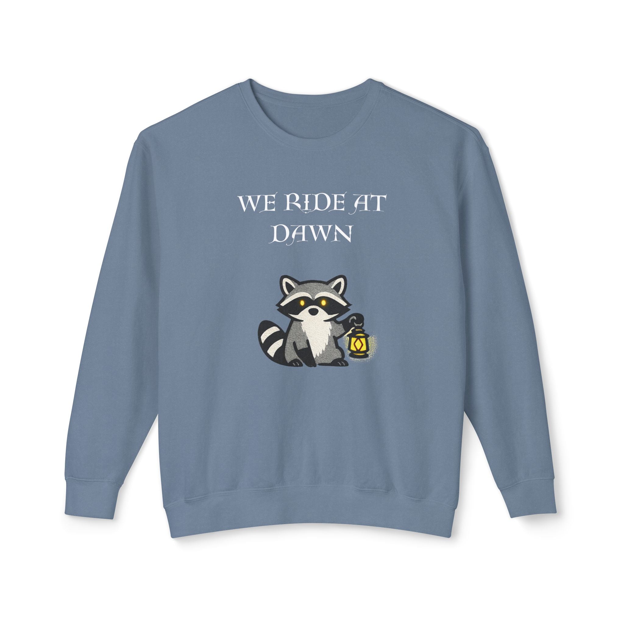 We Ride at Dawn Raccoon Crewneck Sweatshirt - Mutantur Labs LLC