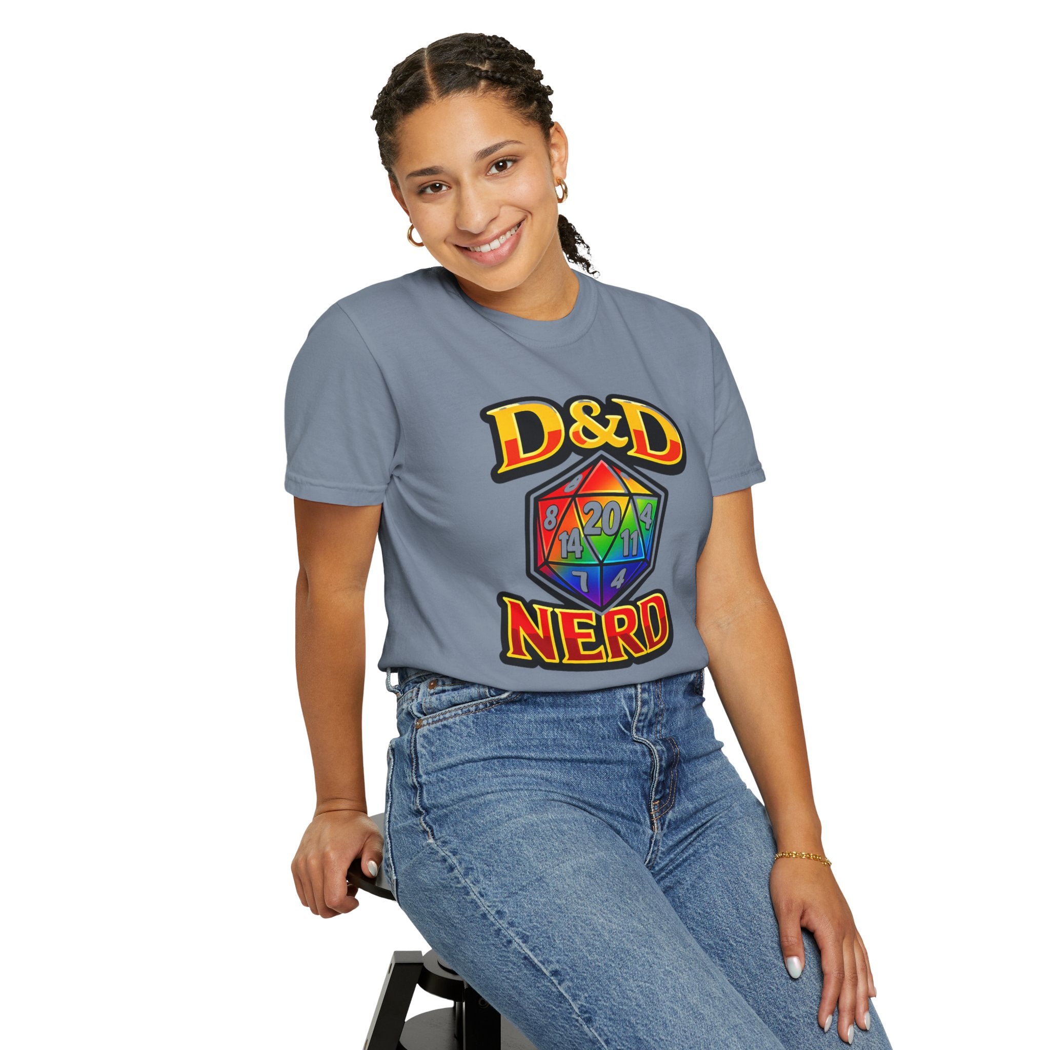 Rainbow D20 Gamer T-Shirt — Nerdy Tabletop RPG Comfort Colors Tee - Mutantur Labs LLC