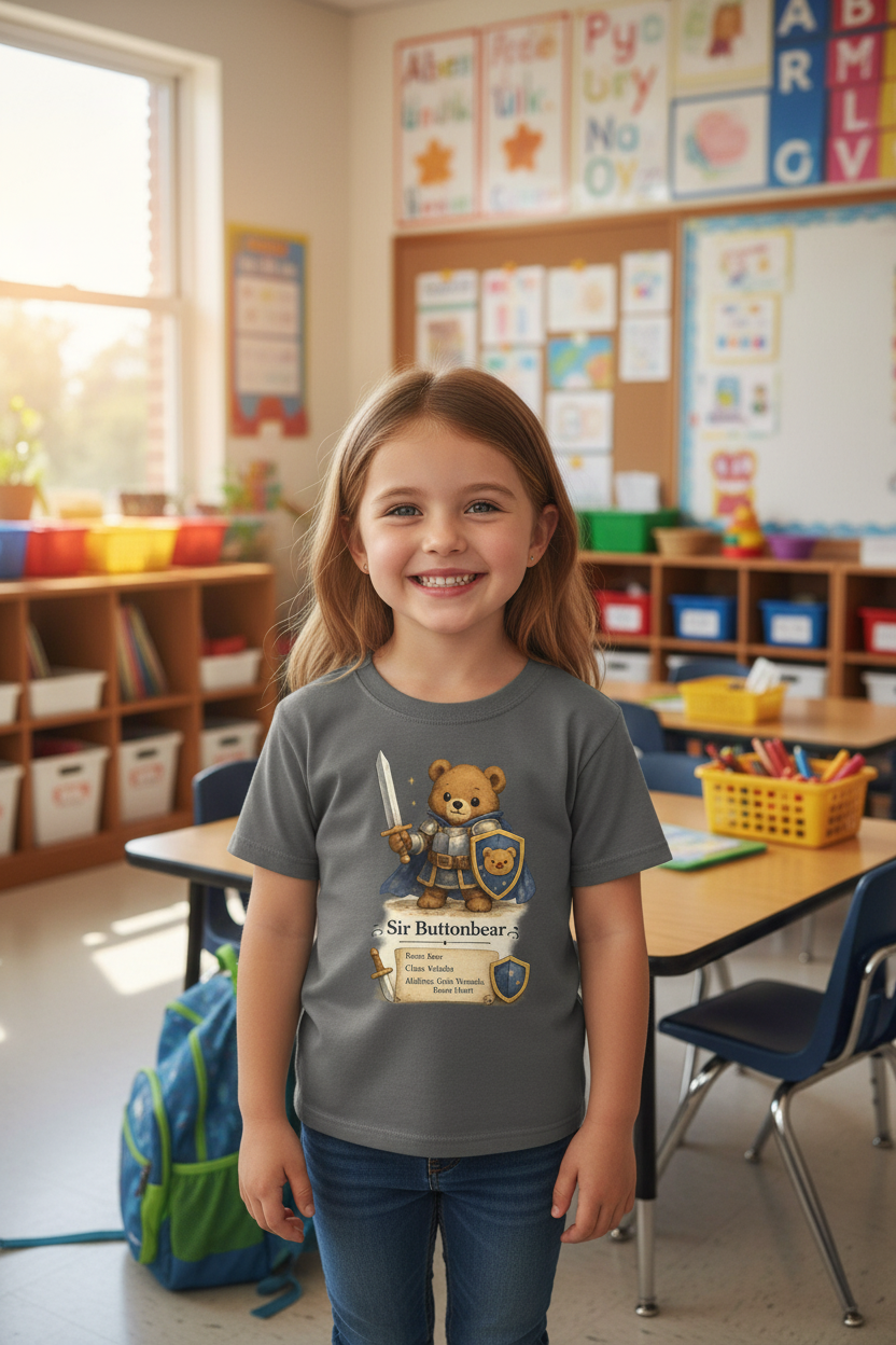 Sir Buttonbear Paladin Bear Character Kids T-Shirt