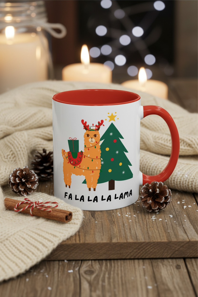 Fa La La La Llama Christmas Ceramic Coffee Mug — Funny Holiday Llama Mug