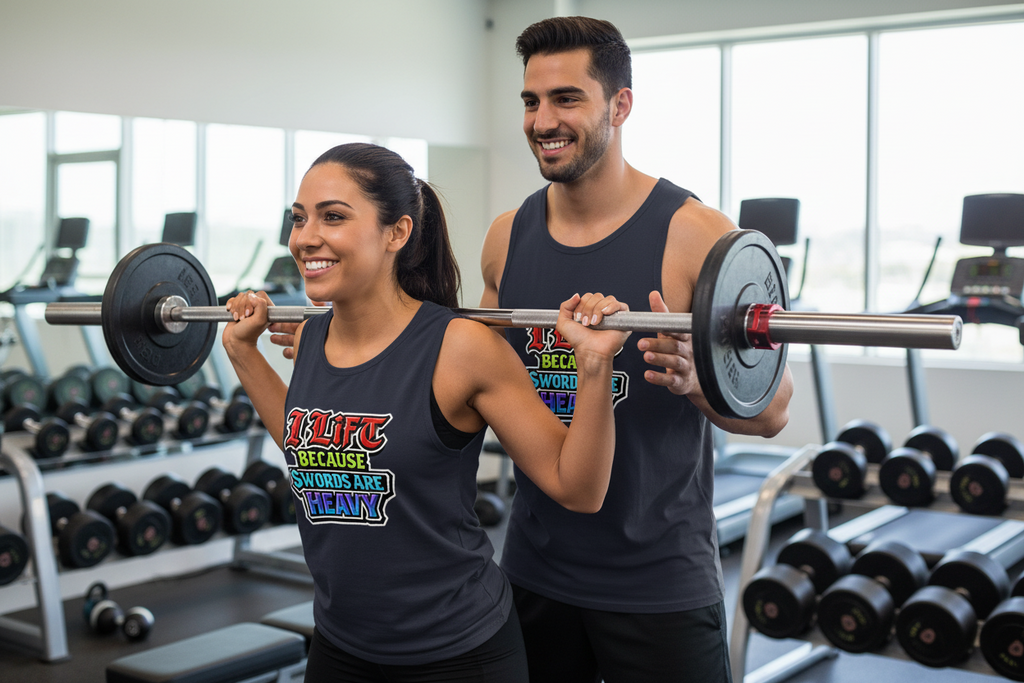I Lift Because Swords Are Heavy Sleeveless Tee — Fantasy Workout Muscle Tank