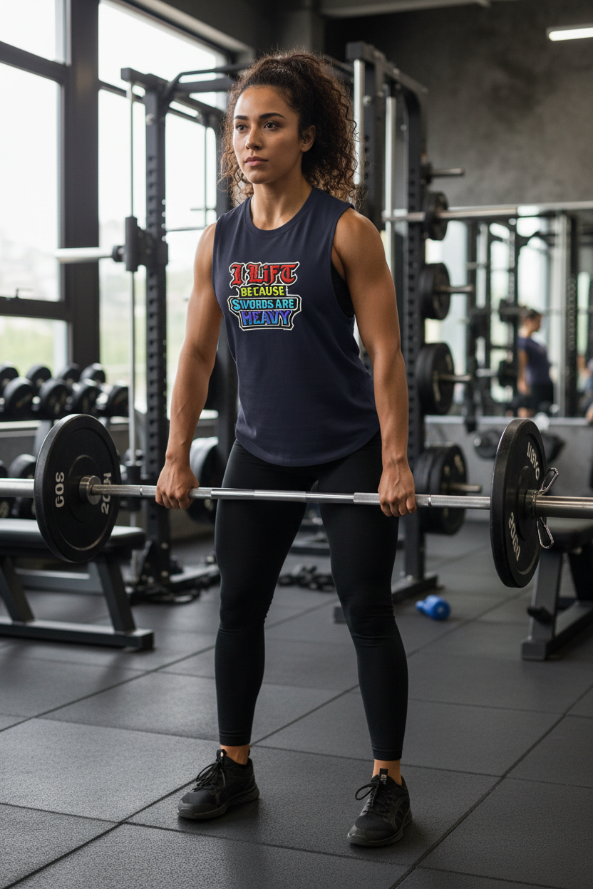I Lift Because Swords Are Heavy Sleeveless Tee — Fantasy Workout Muscle Tank