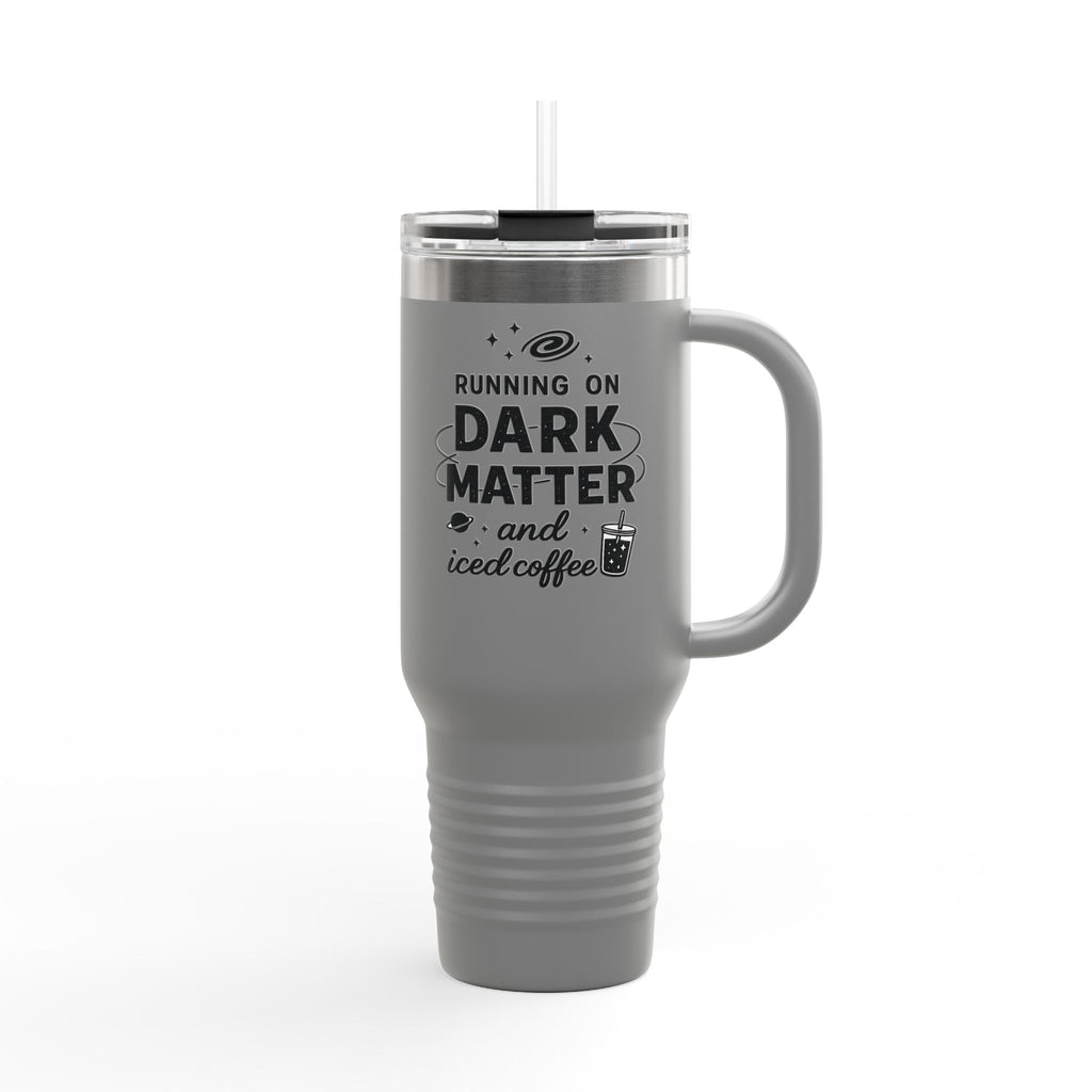 Running on Dark Matter and Iced Coffee 40oz Travel Mug — Gift for Science Lovers - Mutantur Labs LLC