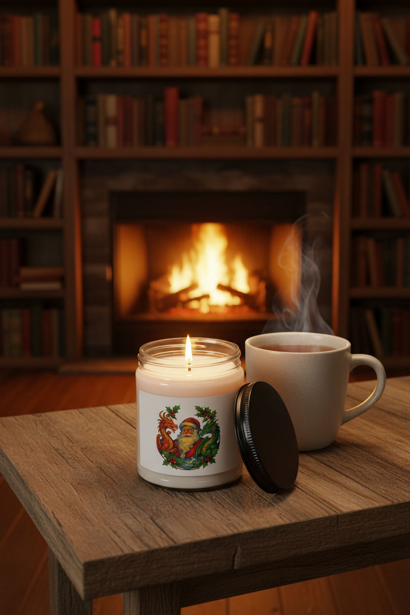Vintage Santa with Dragons and Holly Holiday Candle | Scented Soy 9oz