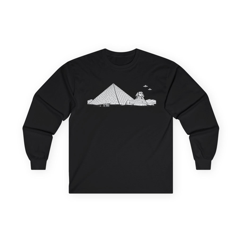 Egypt Pyramid, Aliens & Sphinx Line Art Long Sleeve Tee - Mutantur Labs LLC