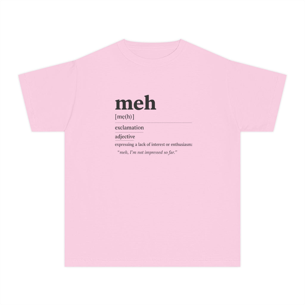 Youth “Meh” Definition T-Shirt — Funny Minimalist Kids Graphic Tee - Mutantur Labs LLC