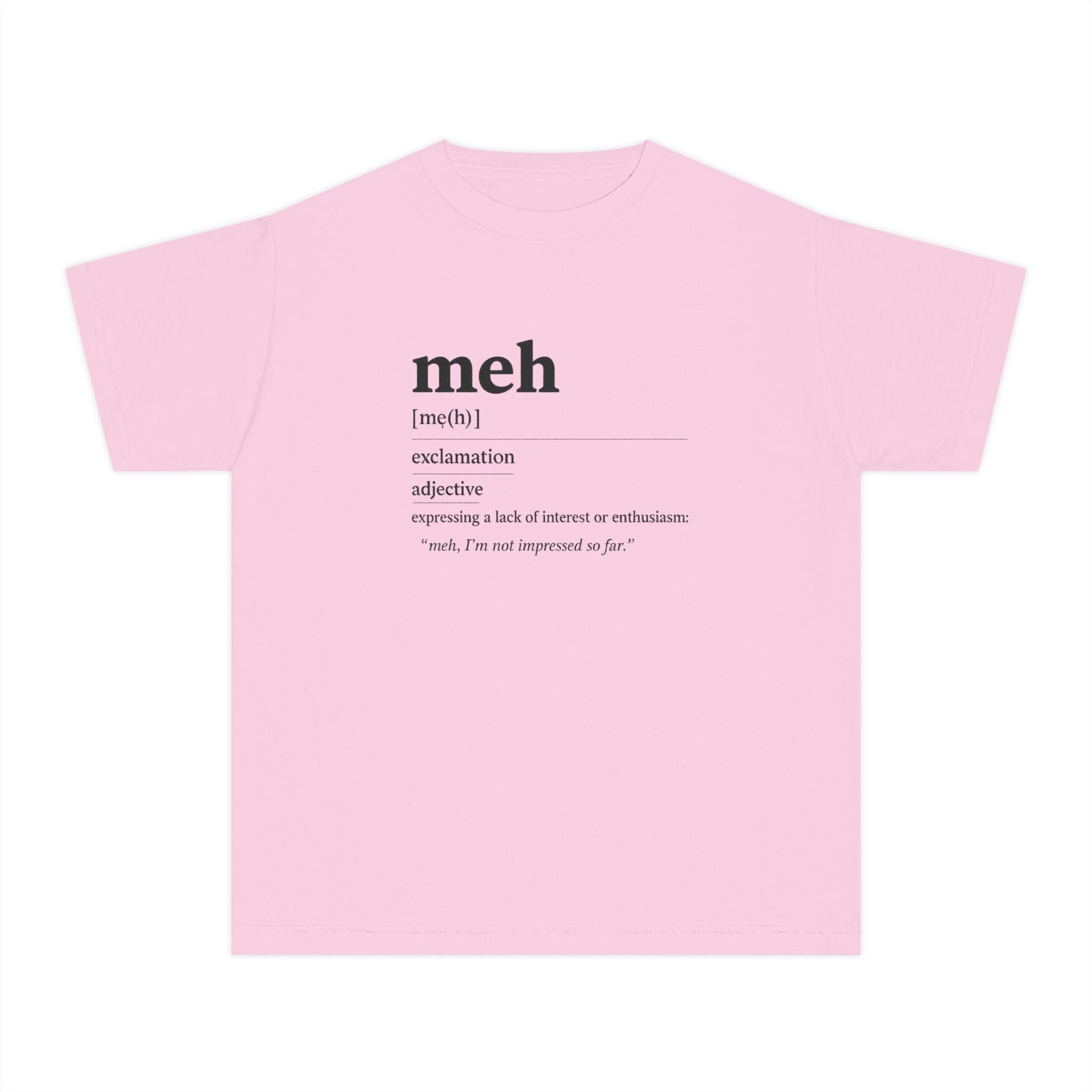Youth “Meh” Definition T-Shirt — Funny Minimalist Kids Graphic Tee - Mutantur Labs LLC
